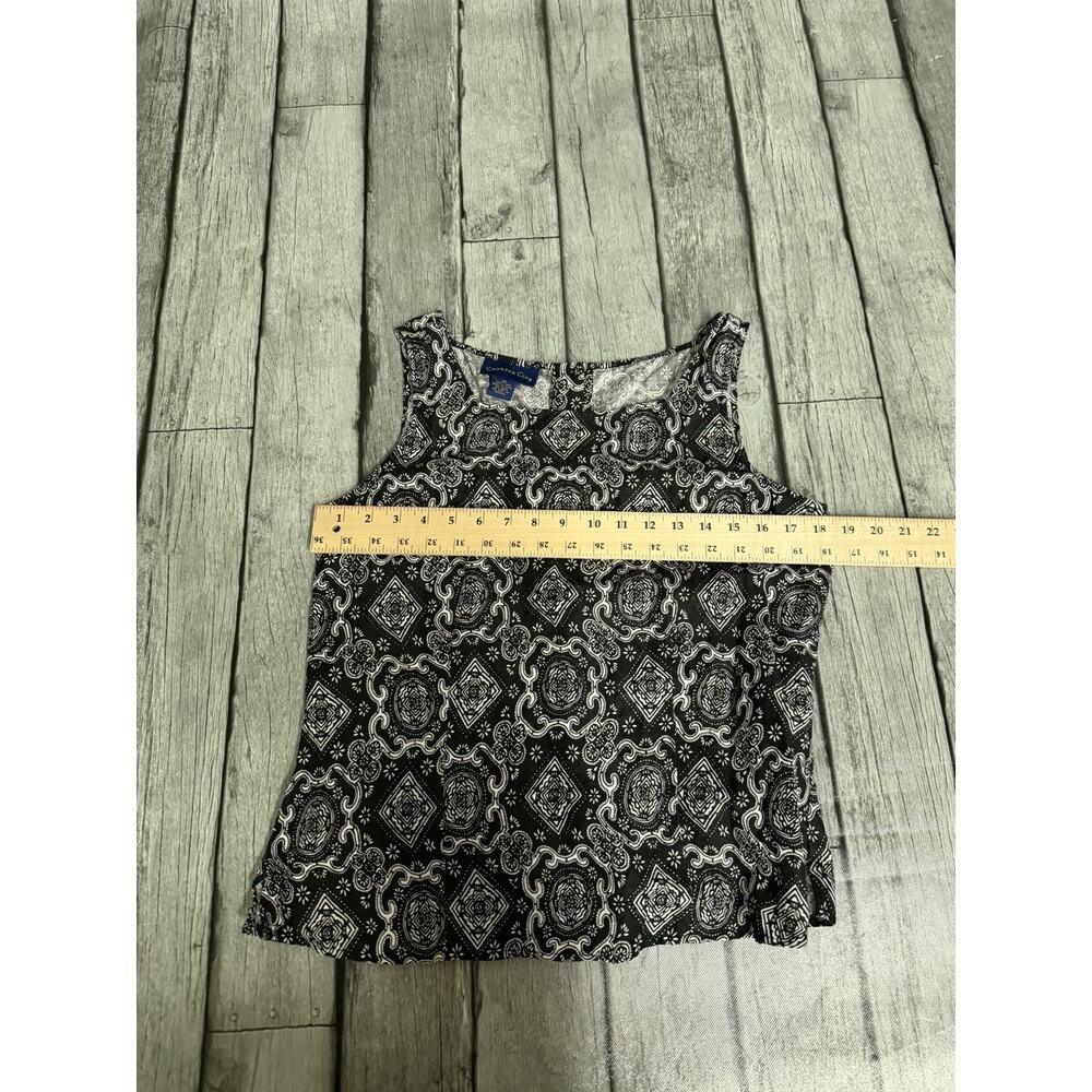 Women’s Charter Club 100% Linen Sleeveless Blouse Black White Button Back Sz 10 - Picture 4 of 7